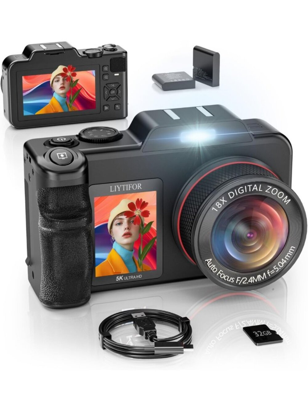 High-Performance 5K Digital Camera, 80MP, 18X Zoom - Perfect for Photography